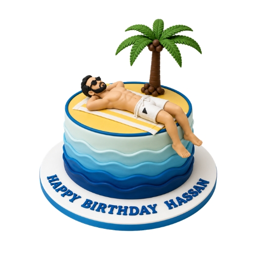 Man Tanning On Beach Cake