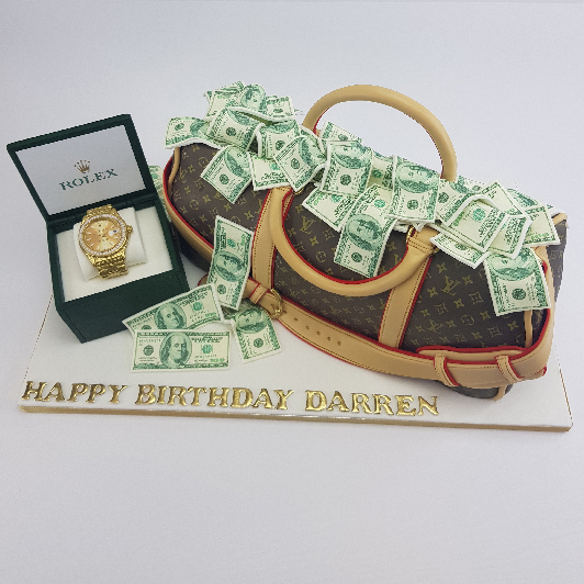 Louis Vuitton 3D Purse cake-Black pattern-Gold details – Pao's cakes