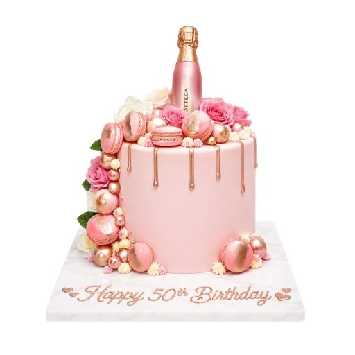Pink Floral Macaroon Champagne Cake