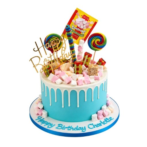 Candies On Blue Drip Cake