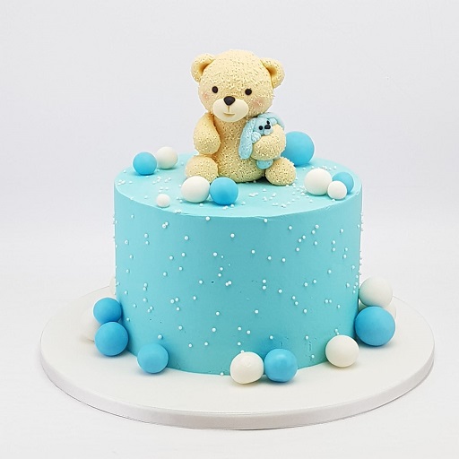 Teddy Bear Cake Topper Boy Blue Bear For Birthday Baby Shower Baby Boy Blue  | craft-ivf.com