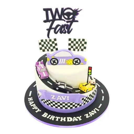 2 Tier Purple Race Car Cake - Image 2