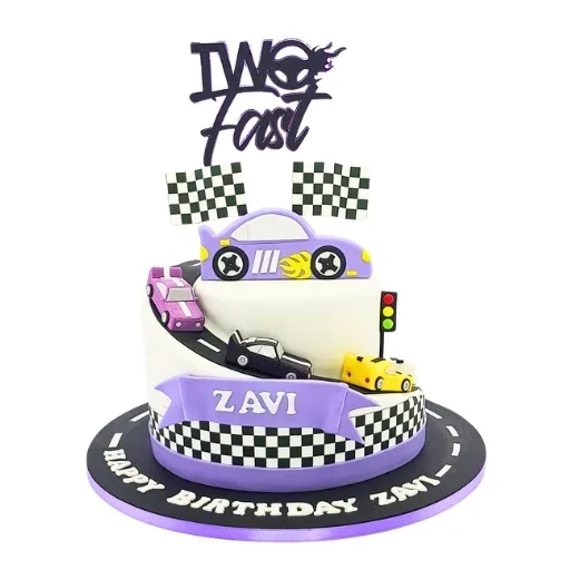 2 Tier Purple Race Car Cake
