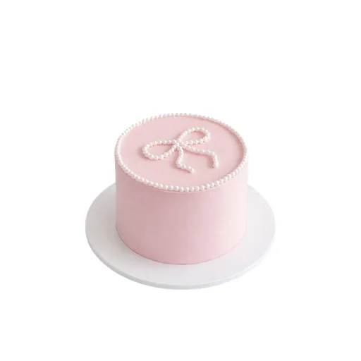 Blush Fondant Pearl Ribbon Cake