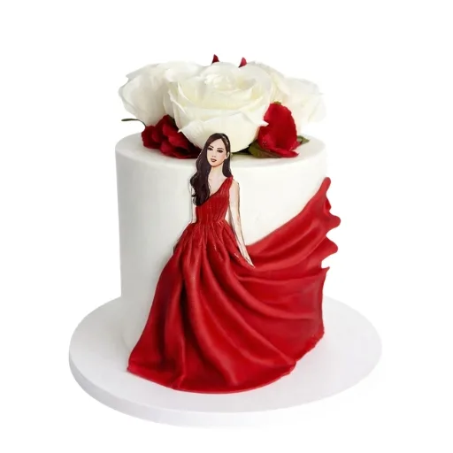 lady dress cake Red with Roses dress cake