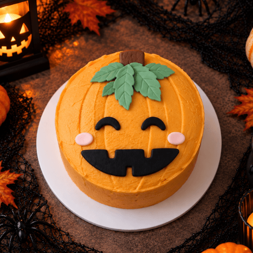 Halloween pumpkin cake Dubai — custom carved pumpkin themed Halloween cake UAE